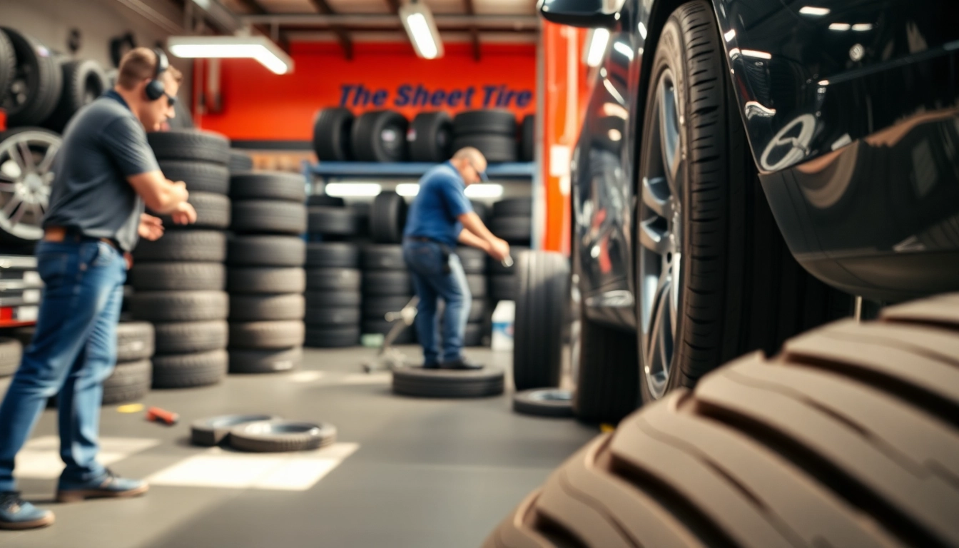 Tire installation Nashville: Skilled technicians performing a tire installation service at a Nashville shop.