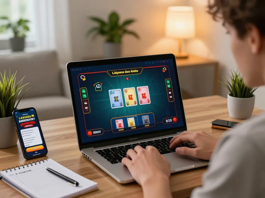 Experience thrilling gameplay at u888 with a live dealer on a cozy home setup showcasing cards and strategies
