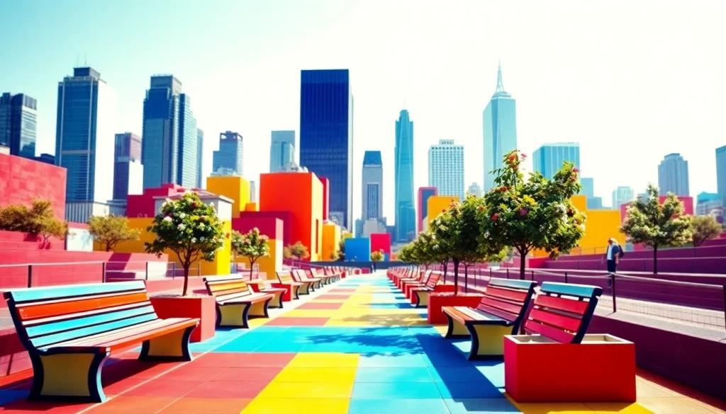 Create a striking pop art canvas featuring an abstract cityscape filled with colorful geometric shapes.