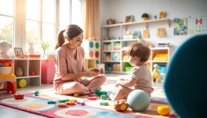 Promote https://www.kiddsaba.com with a professional child therapist engaging with a child in a therapy session.