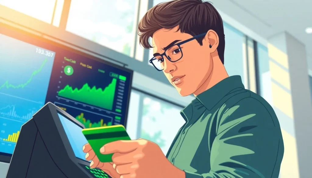 신용카드 현금화로 현금을 얻는 모습을 담은 금융 거래 장면