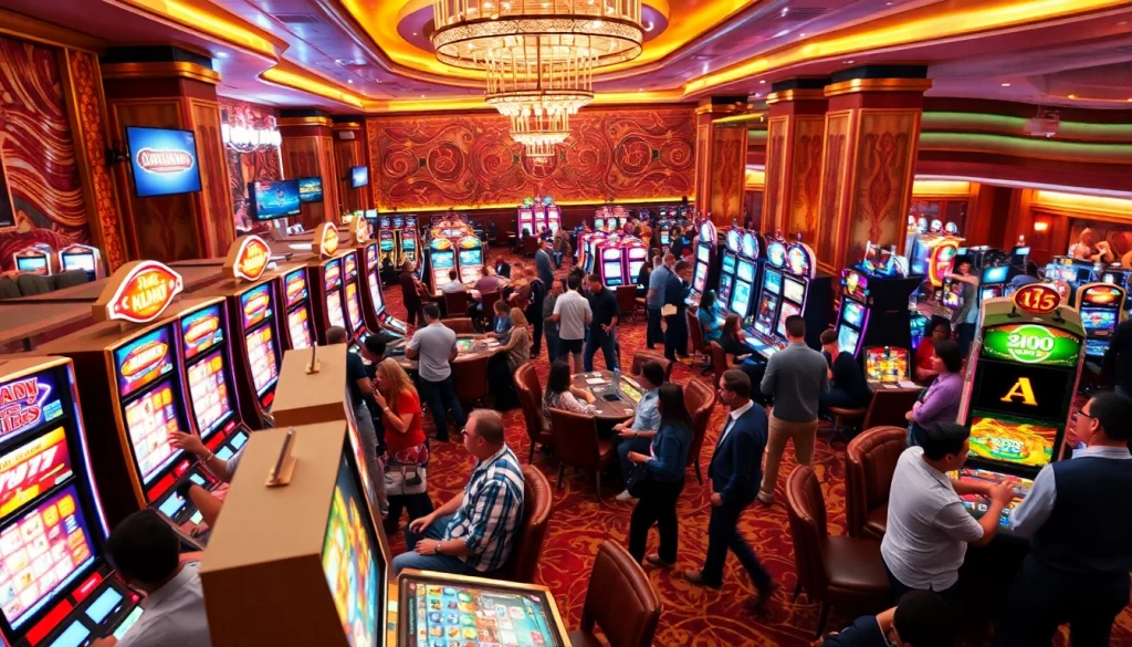 คาสิโนที่มีผู้เล่นสนุกสนาน ตั้งอยู่ท่ามกลางบรรยากาศสดใสและมีเสน่ห์