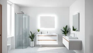 Der sonni Spiegelschrank in modernem Bad mit stilvollem LED-Licht und elegantem Design.