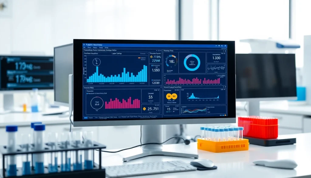 Laboratory Information System (LIS) Software auf einem Computerbildschirm in einem modernen Labor.