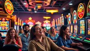 Mainkan slot gacor di kasino online dengan pemain yang bersemangat dan mesin slot yang cerah.