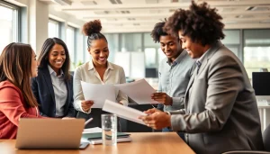 Ensuring Labour law compliance Gurgaon with a diverse team consulting on legal documents.