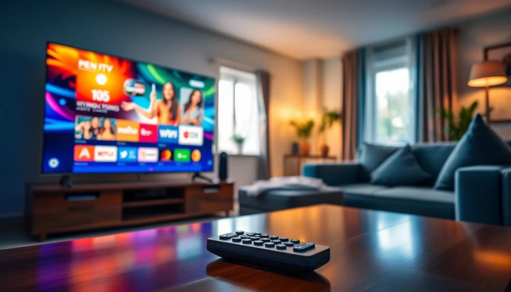 Engaging living room with iron tv pro interface showcased on a modern TV.