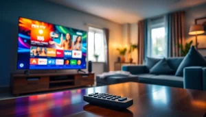 Engaging living room with iron tv pro interface showcased on a modern TV.