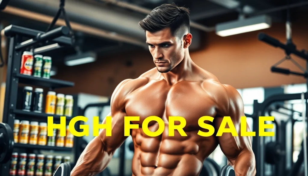 Showcase of HGH FOR SALE with professional athlete demonstrating strength and fitness.