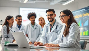 Collaborative team discussing the ADAPTABLE Aspirin Study in a modern lab setting.