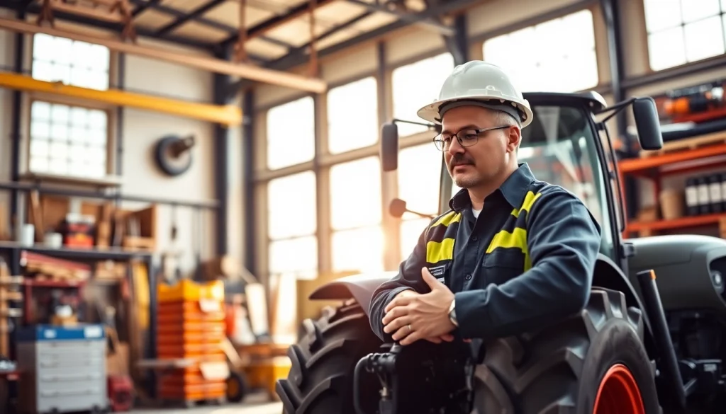 Inspecting the innovative AF88 tractor design at a vibrant construction site.