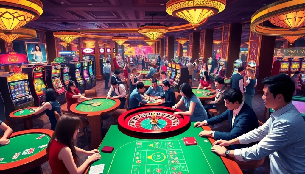 A dynamic casino image depicting gaming tables and slot machines at KJC AC 2.