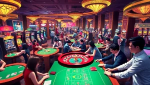 A dynamic casino image depicting gaming tables and slot machines at KJC AC 2.