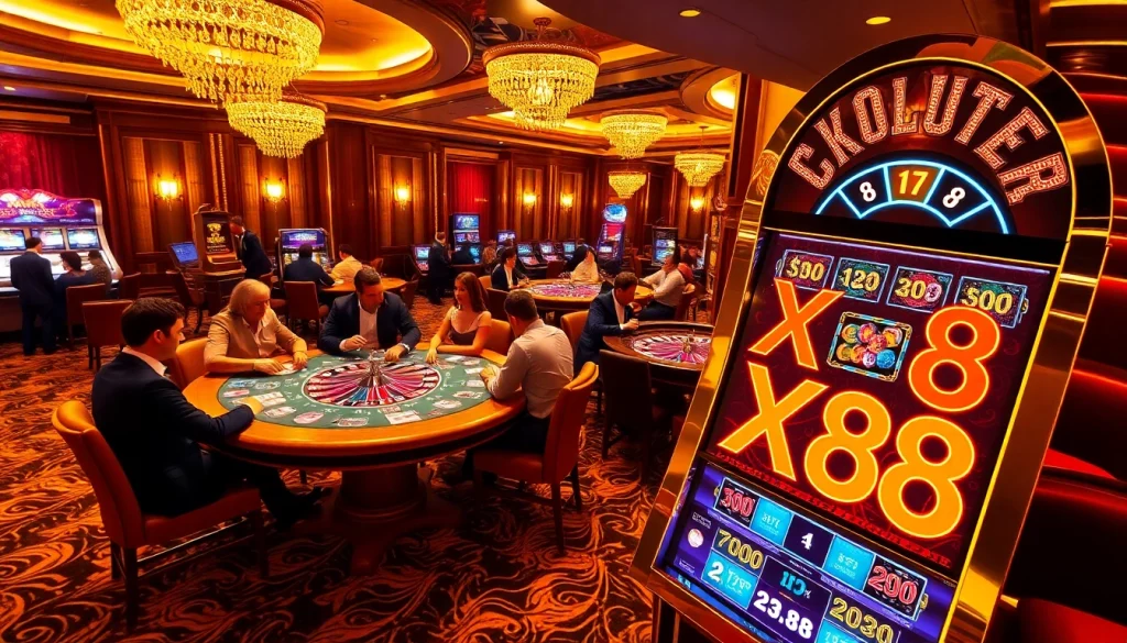 Players at a high-stakes poker table during an exciting game at XX88 Casino.