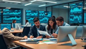 Collaboration at a crypto accounting firm, showcasing professionals analyzing blockchain data.