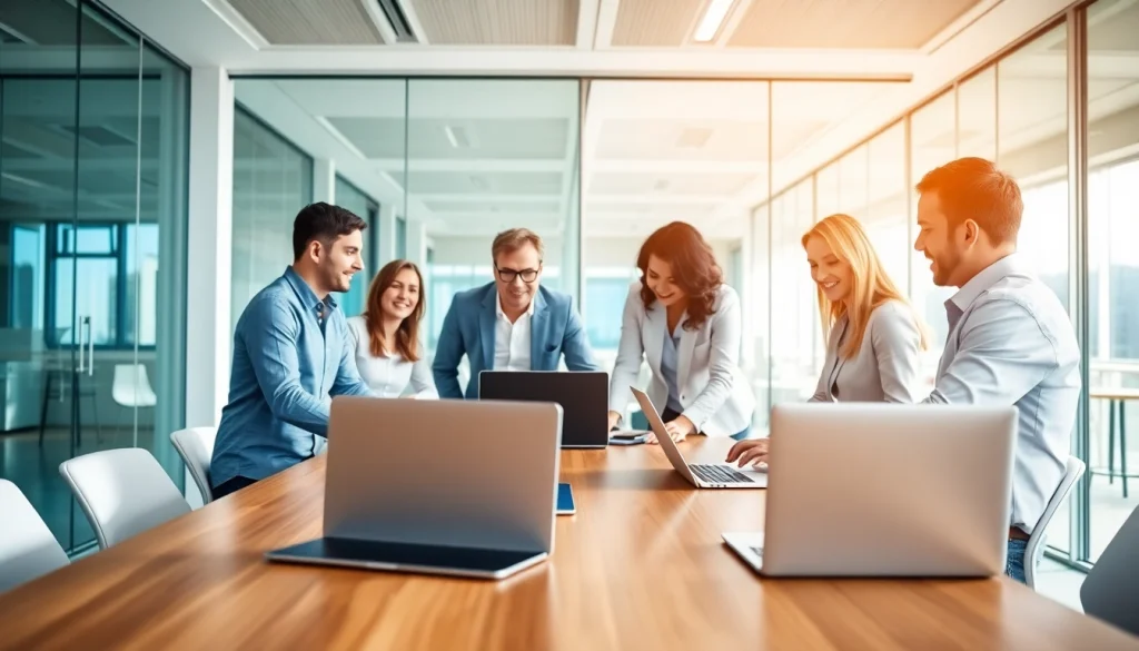 Showcasing professionals from Fredericksburg IT Companies collaborating in a modern office setting.