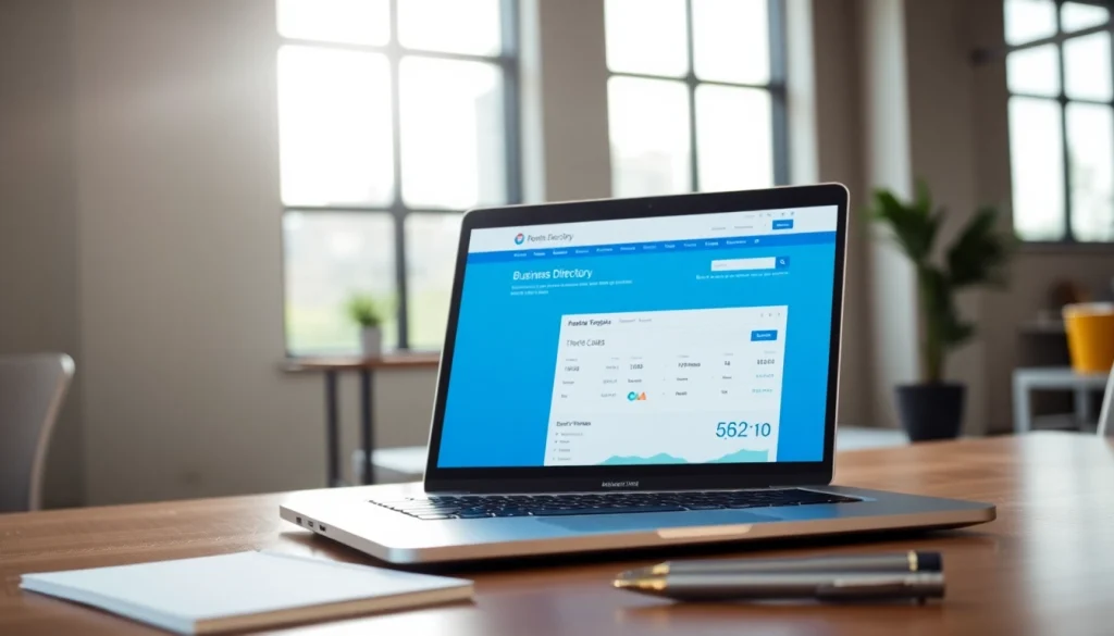 Bezoekers navigeren door https://bedrijvengidsen-nederland.nl op een laptop in een moderne kantooromgeving.