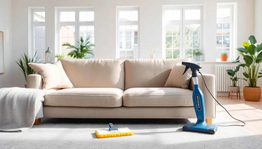 Sofa cleaning Dubai service in a bright living room highlighting a freshly cleaned sofa.