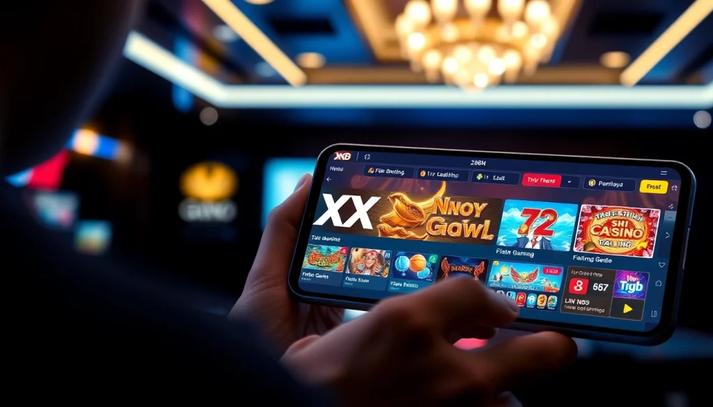 Engaging mobile gaming interface showcasing XX88's online gambling experiences and vibrant game graphics.