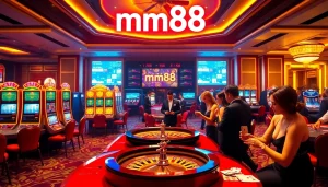 Experience gaming excitement at mm88 with vibrant poker tables and thrilling slot machines.