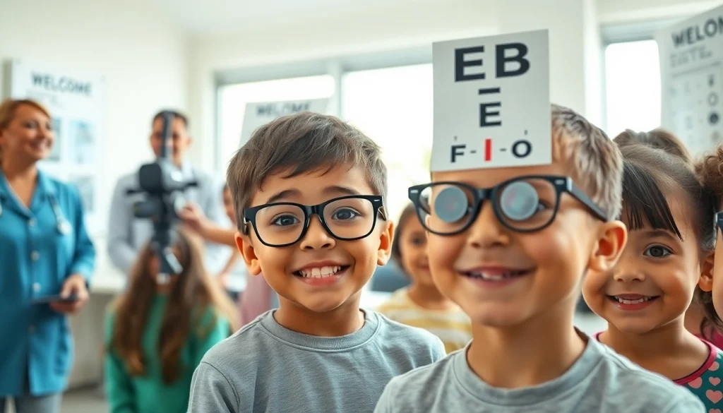 Children engaging in eye care sessions promoting Our Children's Vision with supportive optometrists.
