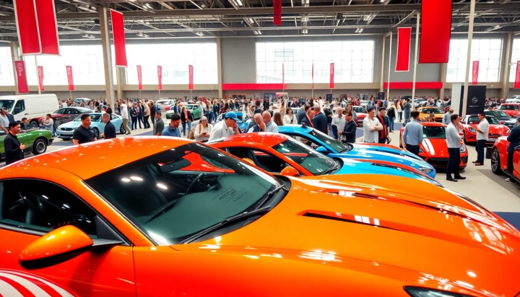 Experience the Auto Cars Show with sleek vehicles and an energetic crowd at an exciting event.