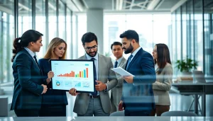 Engaged team of Quickplus Business Consultants collaborating in a bright, modern office environment.