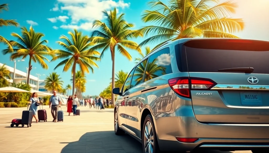 Cabo airport transportation service featuring a luxury vehicle at a lively airport scene.