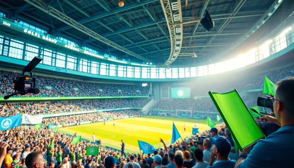 스포츠중계와 관련된 열정적인 관중이 라이브 이벤트를 관람하는 모습