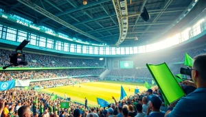 스포츠중계와 관련된 열정적인 관중이 라이브 이벤트를 관람하는 모습