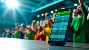 Check out the best sports betting apps in India shown on a smartphone amidst an excited sports crowd.