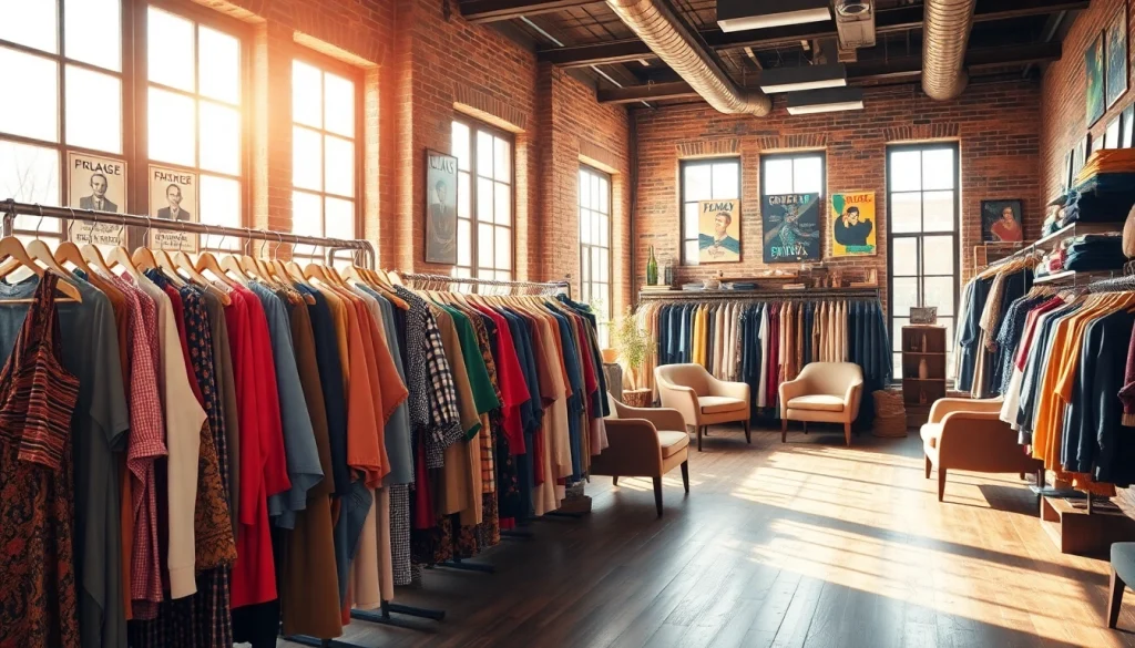 Visit https://thrift-vintage.com for a vibrant vintage clothing shop interior display, showcasing curated garments.