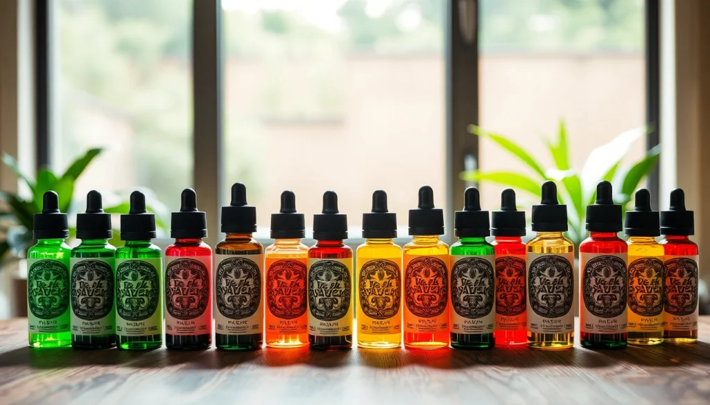 Entdecken Sie köstliche liquid Optionen in einer stilvollen Anordnung auf einem Tisch.