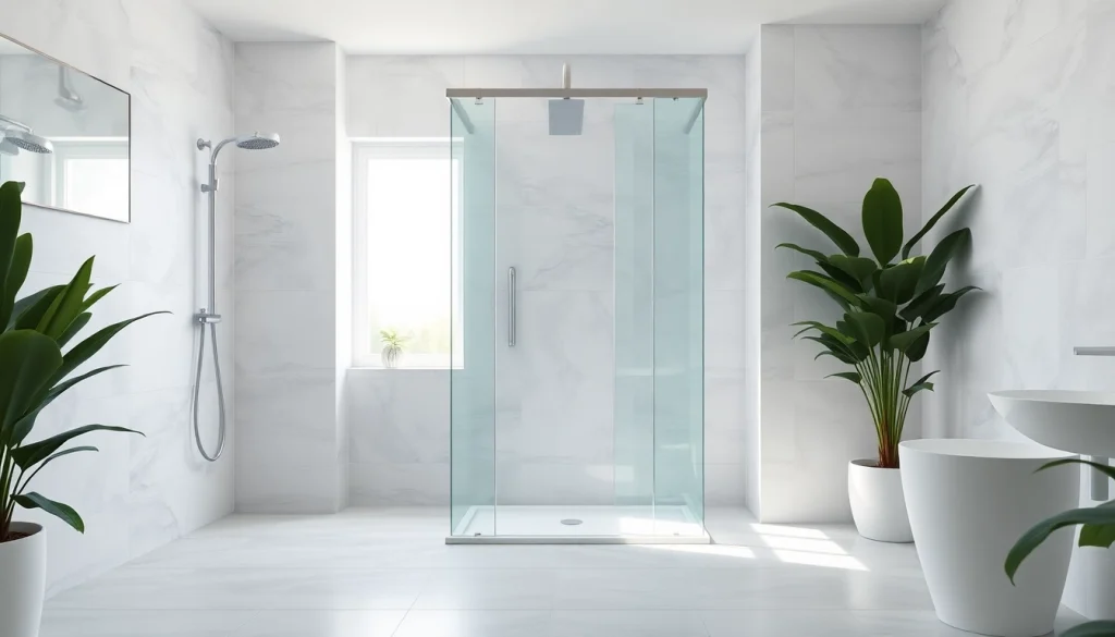 Paroi de douche élégante dans une salle de bain moderne, ajoutant une touche de sophistication.