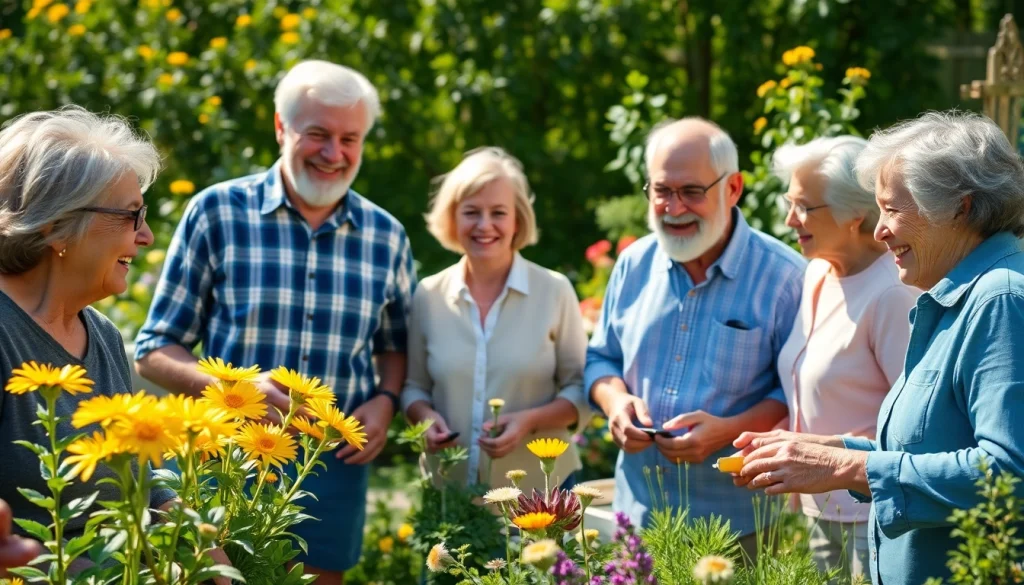 Engaging scene of seniors in a community garden, reflecting the vibrant life of https://frontidas.com.