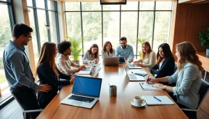 Engaged team collaborating at https://www.shiverhamilton.com conference table in a modern office.