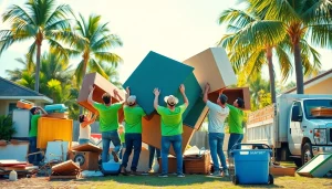 Efficient junk removal operation by Myeasyjunkremoval.com team in a sunny Florida yard.