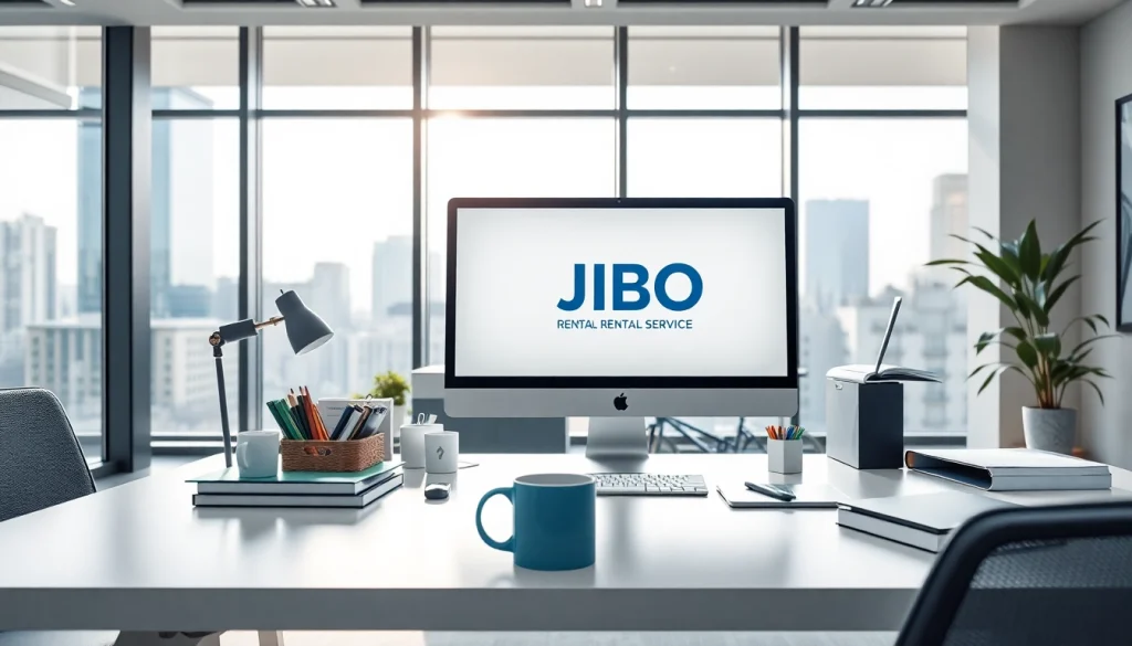 JBO rental service office with modern workspace and city view creating a professional atmosphere.