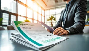 Visualizando el Certificado Ahorro Energético en una oficina moderna con un consultor energético.