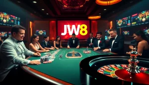 Players enjoy thrilling games at JW8's luxurious online casino tables with vibrant action.
