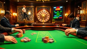 Experience intense gameplay at 7m cn with players at a casino table counting chips and strategizing bets.