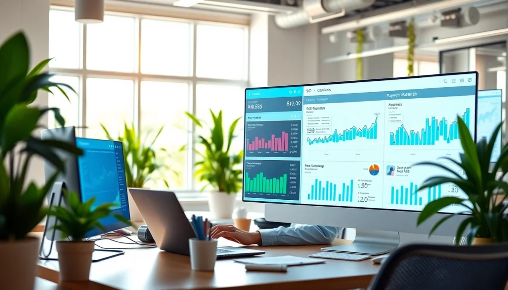 Analyze SEO data in a modern workspace with bright lighting and digital marketing tools.