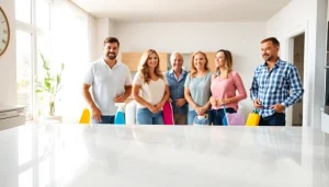 Providing a high-quality Cleaning service, a professional team transforms a bright home, showcasing impeccable cleanliness.