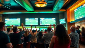 Engaged fans enjoying sports betting in South Carolina's lively atmosphere.