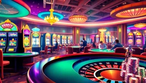 Players enjoy luxurious gaming at mmoo.llc casino, featuring vibrant slot machines and thrilling poker tables.