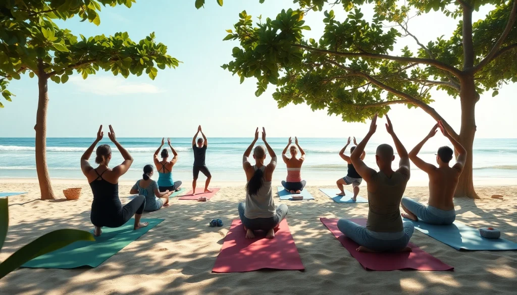 orbitnix.com에서 요가를 하는 사람들의 평온한 풍경을 보여줍니다.