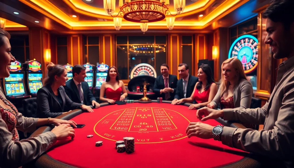 Experience the excitement of VN88 at a luxurious casino with vibrant tables and gaming action.