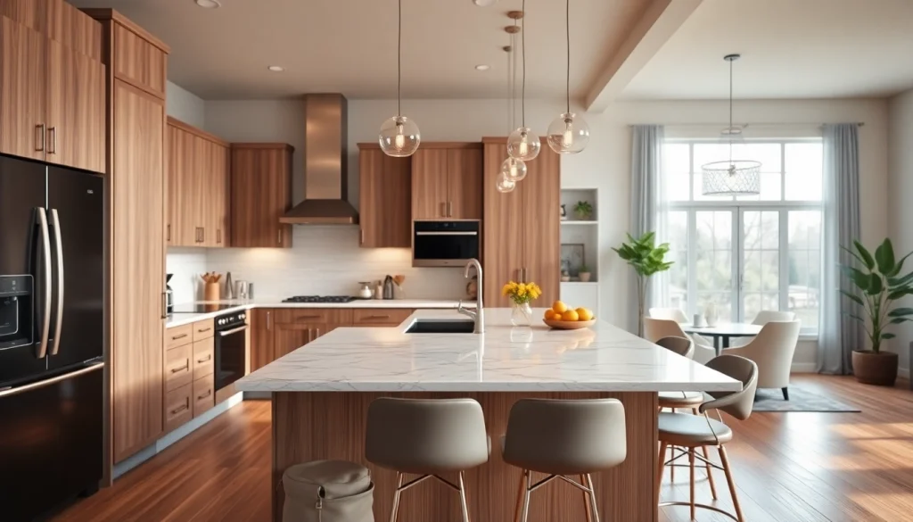 Showcasing a stunning home renovation in a modern kitchen with upgraded features.