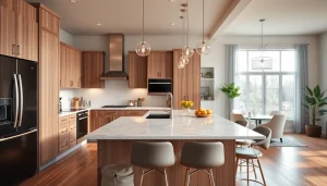 Showcasing a stunning home renovation in a modern kitchen with upgraded features.