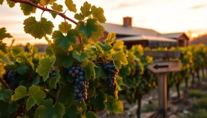 Enjoy the picturesque charm of clarksburg wineries with lush grapevines basking in the golden hour light.